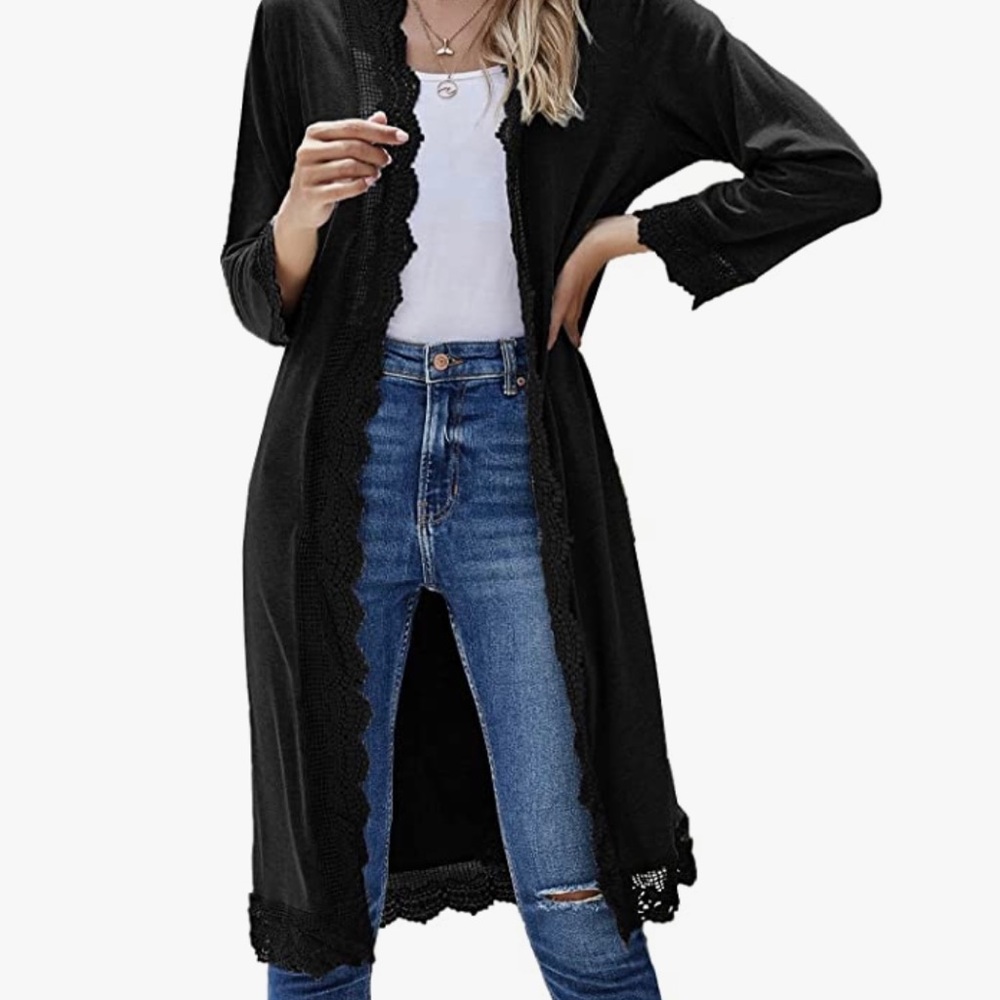 Women's Cardigan 3/4 Sleeve Lightweight Lace black